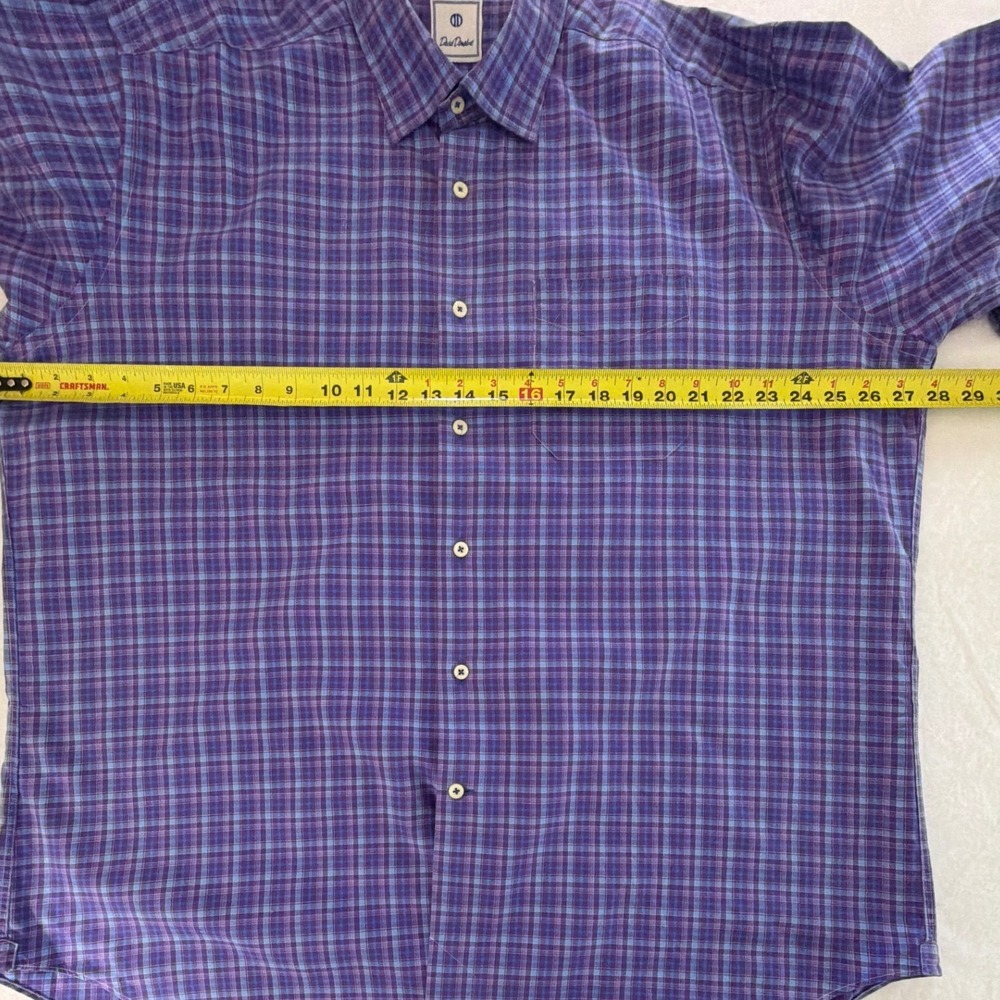 David Donahue Men XXL Purple Blue Plaid Long Sleeve Cotton Button Down Shirt - Picture 6 of 10
